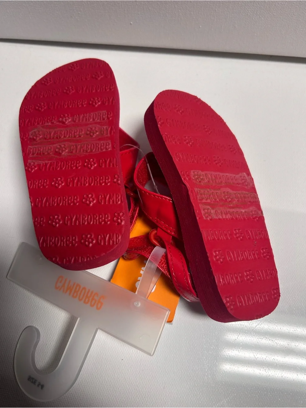 red white striped Gymboree flip-flop sandals patent bow girl’s 5/6